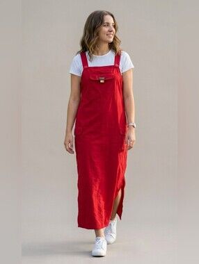 Vintage ​Uyum Sport Red Cargo Dress Y2K Gorpcore Utility Streetwear Maxi 90s